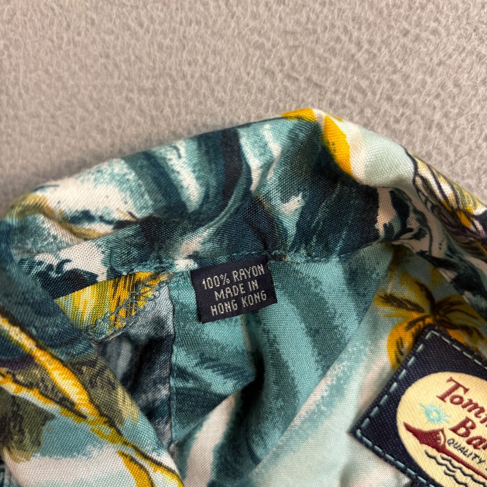 Tommy Bahama Mens Large Rayon Sailboat Palm Tree Nautical Camp Shirt Teal Blue - Picture 4 of 9